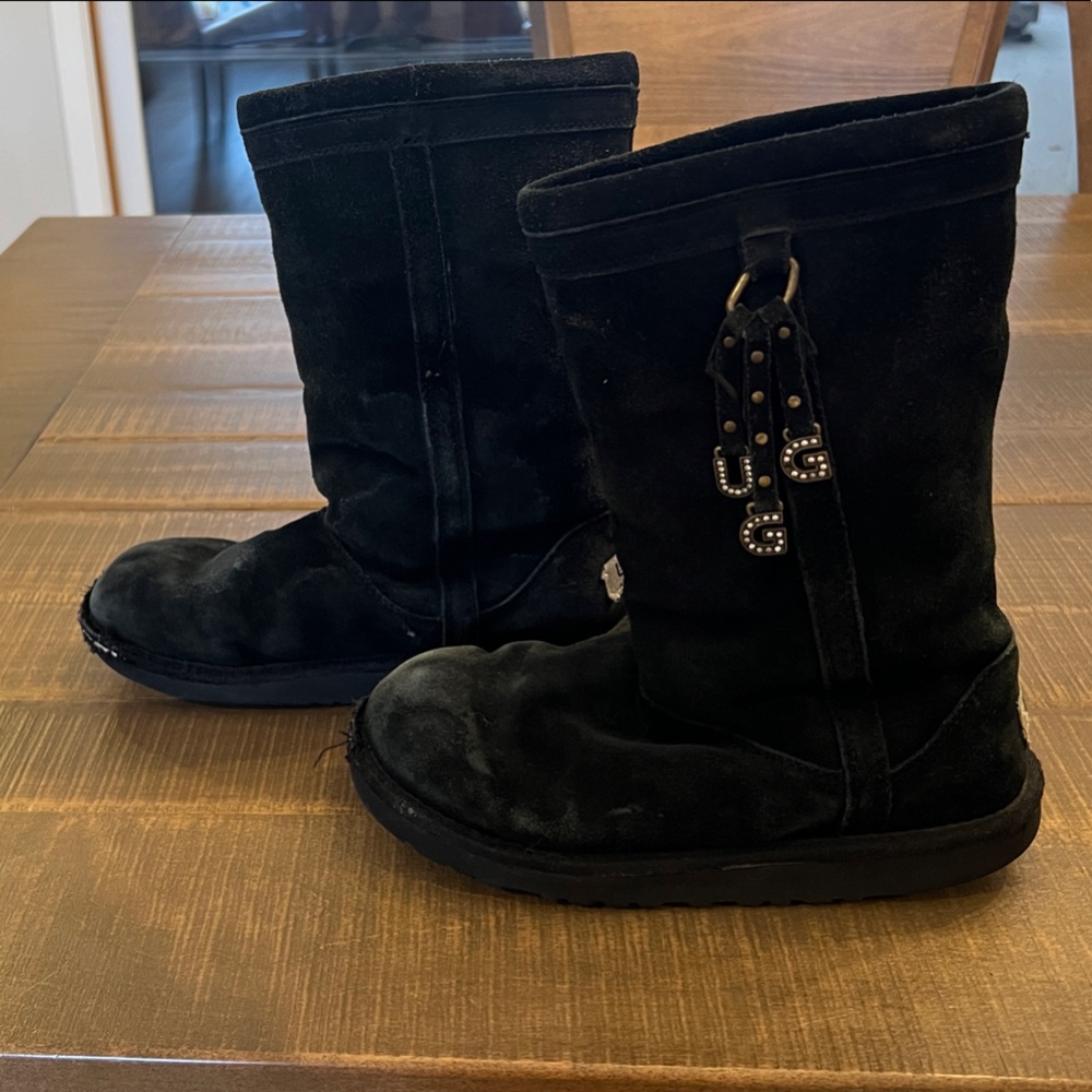 UGG Black Suede Boots with Buckle Detail